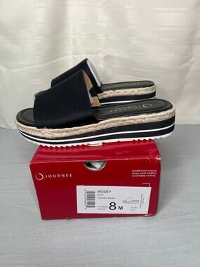 Journee Collection Rosey Espadrille Platform Wedge Sandals Black Womens Size 8